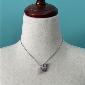 Silver Heart and Gemstone Charm Necklace